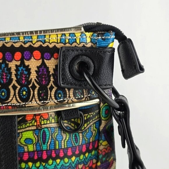 Sakroots Crossbody Medium Bag Coated Canvas Boho Art-To-Wear Multi Color Neon - Picture 5 of 16
